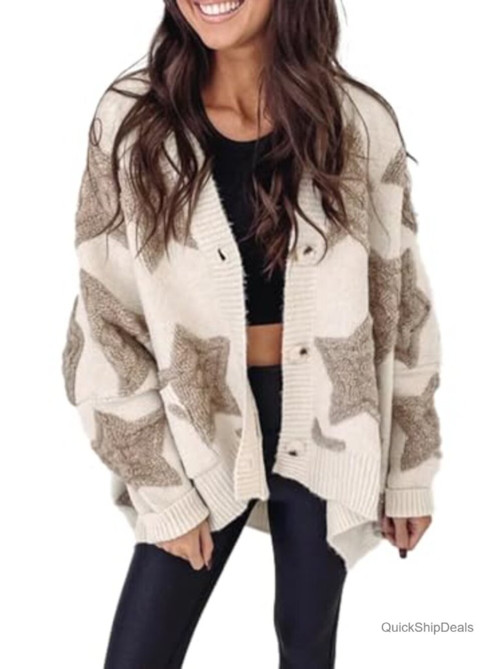 Sherpa Knit Star Cardigan Open Front Oversized Tunic Sweater